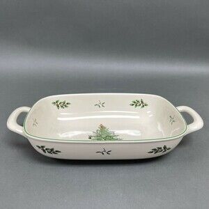 Spode Christmas Tree Bread Basket Dish Rectangle Handles 14" x 7 3/4" x 2 5/8"